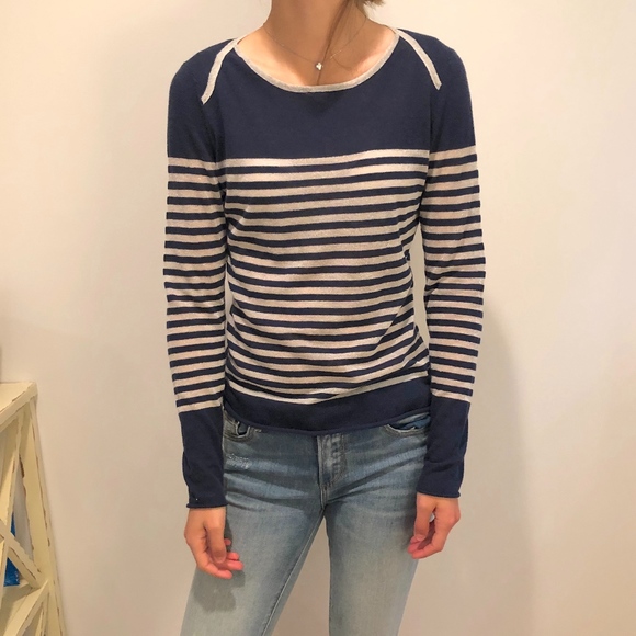 Tory Burch Tops - Tory Burch Metallic Stripe Pullover Top size Small